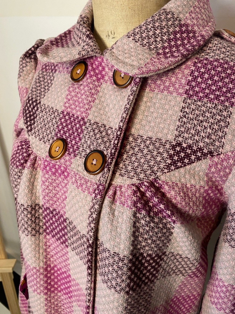 Billabong Plaid Jacket Size M – Floral Lined Boho Coat - Picture 3 of 9